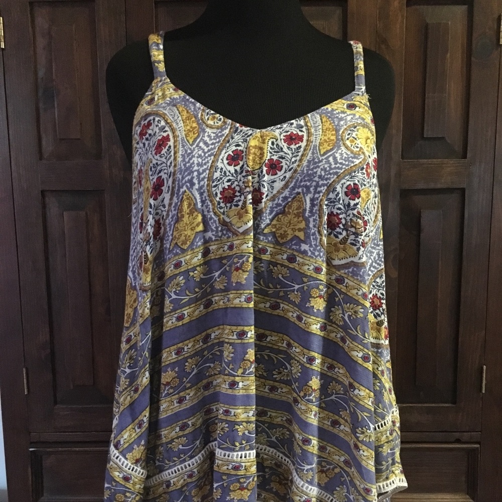 Lucky BRAND floral tank with crochet trim